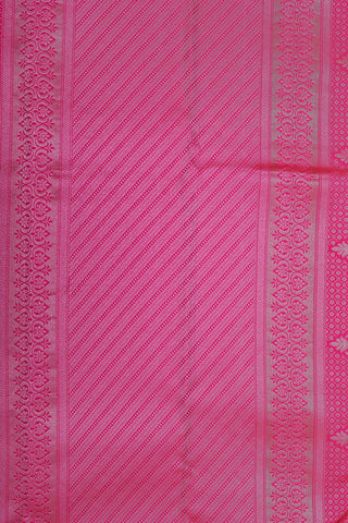 Big Silver Zari Border With Brocade Bindi Buttis Hot Pink Kanchipuram Silk Saree