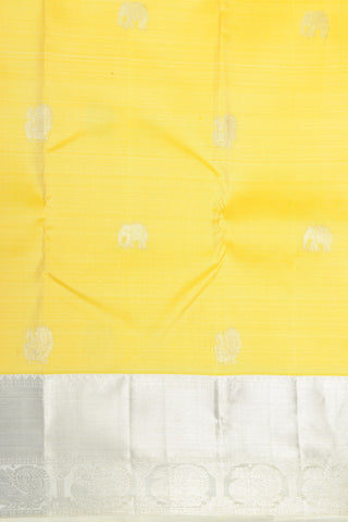 Big Silver Zari Border With Elephant And Annam Motif Yellow Kanchipuram Silk Saree