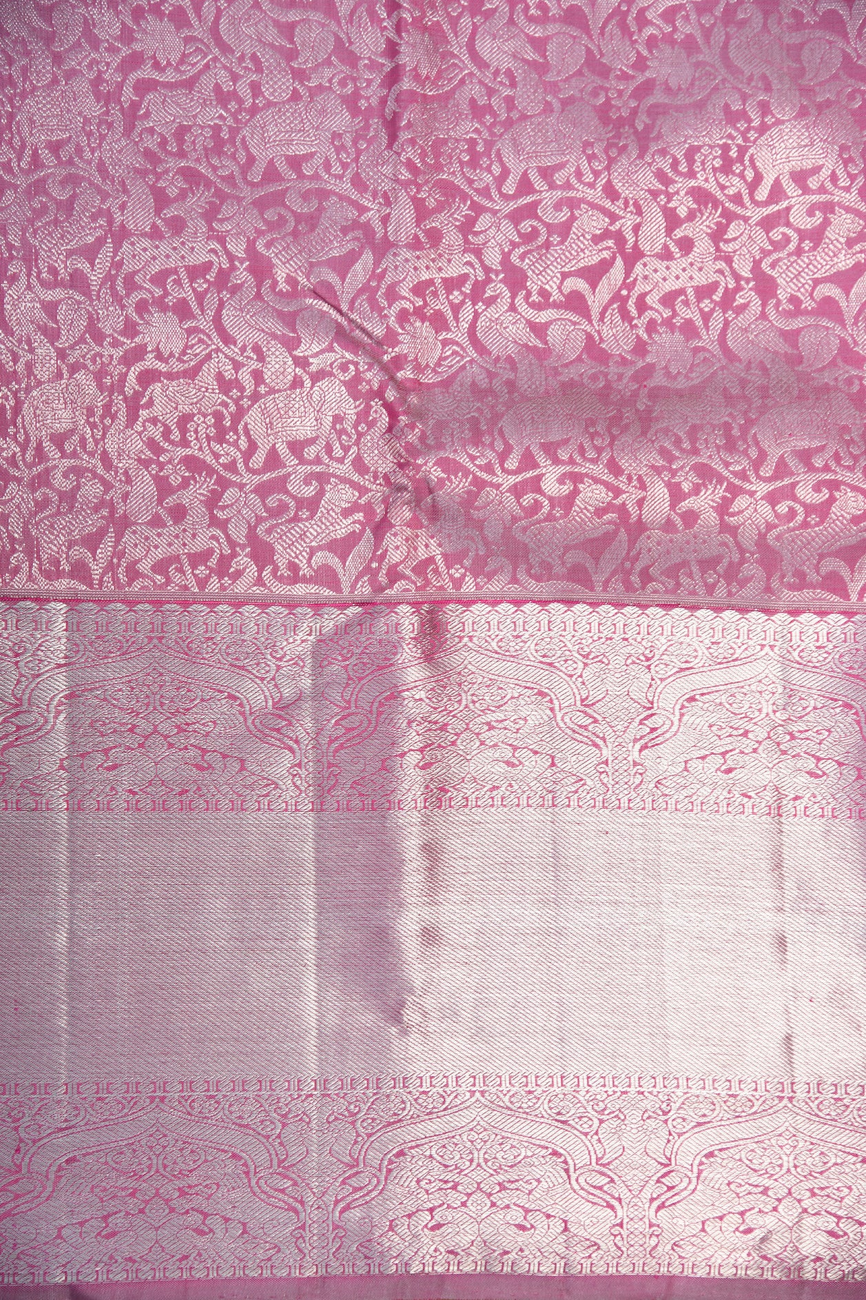 Big Silver Zari Border With Vanasingaram Design Mauve Pink Kanchipuram Silk Saree