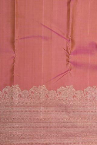 Big Silver Zari Elephant Border In Plain Onion Pink Kanchipuram Silk Saree