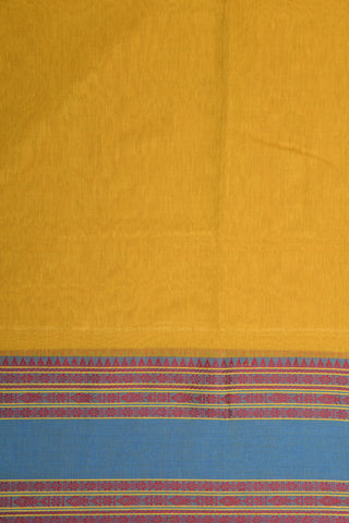 Big Thread Work Border In Plain Mango Yellow Bengal Cotton Saree