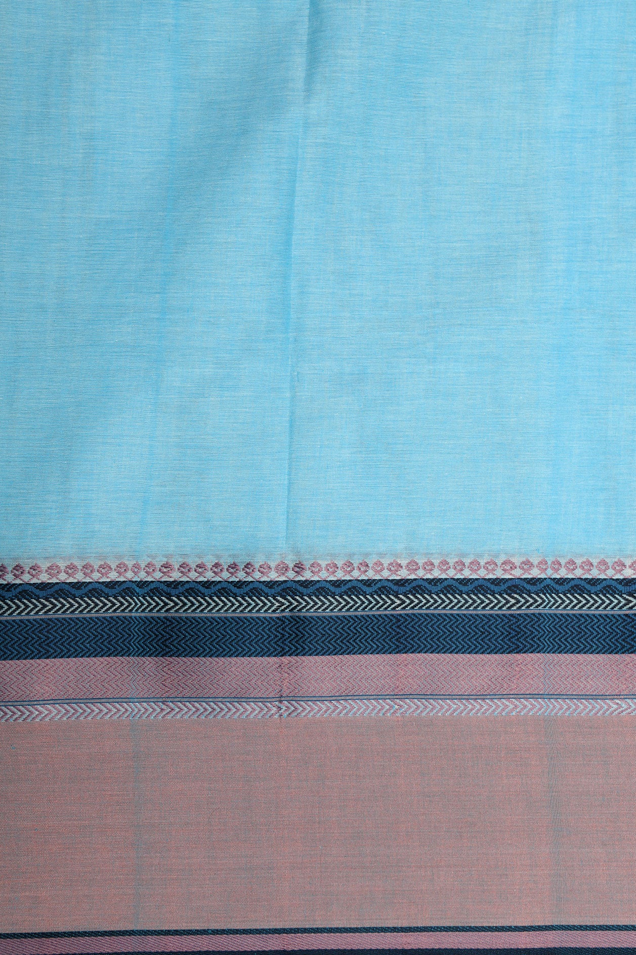 Big Thread Work Border In Plain Pastel Blue Bengal Cotton Saree