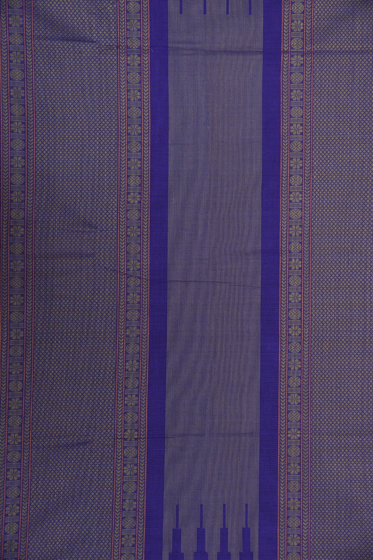 Big Thread Work Border With Floral Buttis Cobalt Blue Coimbatore Cotton Saree