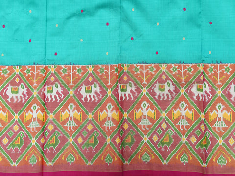 Big Tissue Border In Buttis Mint Green Pochampally Silk Unstitched Pavadai Sattai Material