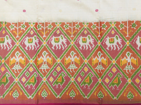 Big Tissue Border In Buttis Off White Pochampally Silk Unstitched Pavadai Sattai Material