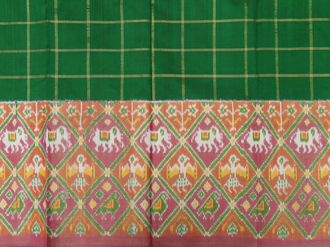Big Tissue Border In Checks Green Pochampally Silk Unstitched Pavadai Sattai Material