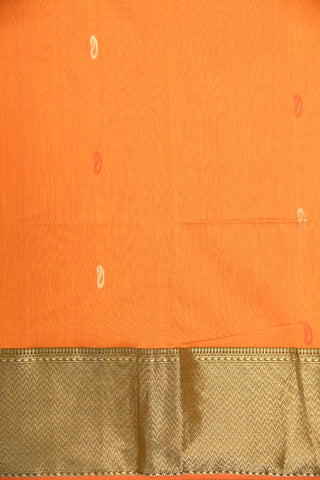 Big Zari Border In Buttis Marigold Orange Maheswari Silk Cotton Saree