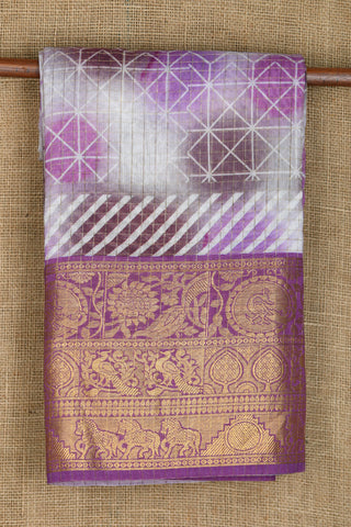 Big Zari Border With Geometric Design Digital Printed Lavender Chanderi Cotton Saree