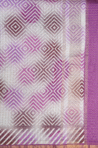 Big Zari Border With Geometric Design Digital Printed Lavender Chanderi Cotton Saree