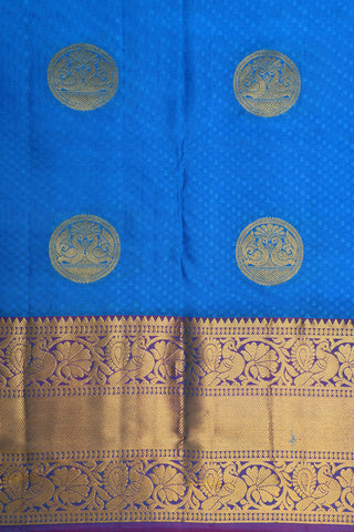 Big Zari Border With Swan Motif Azure Blue Kanchipuram Silk Saree