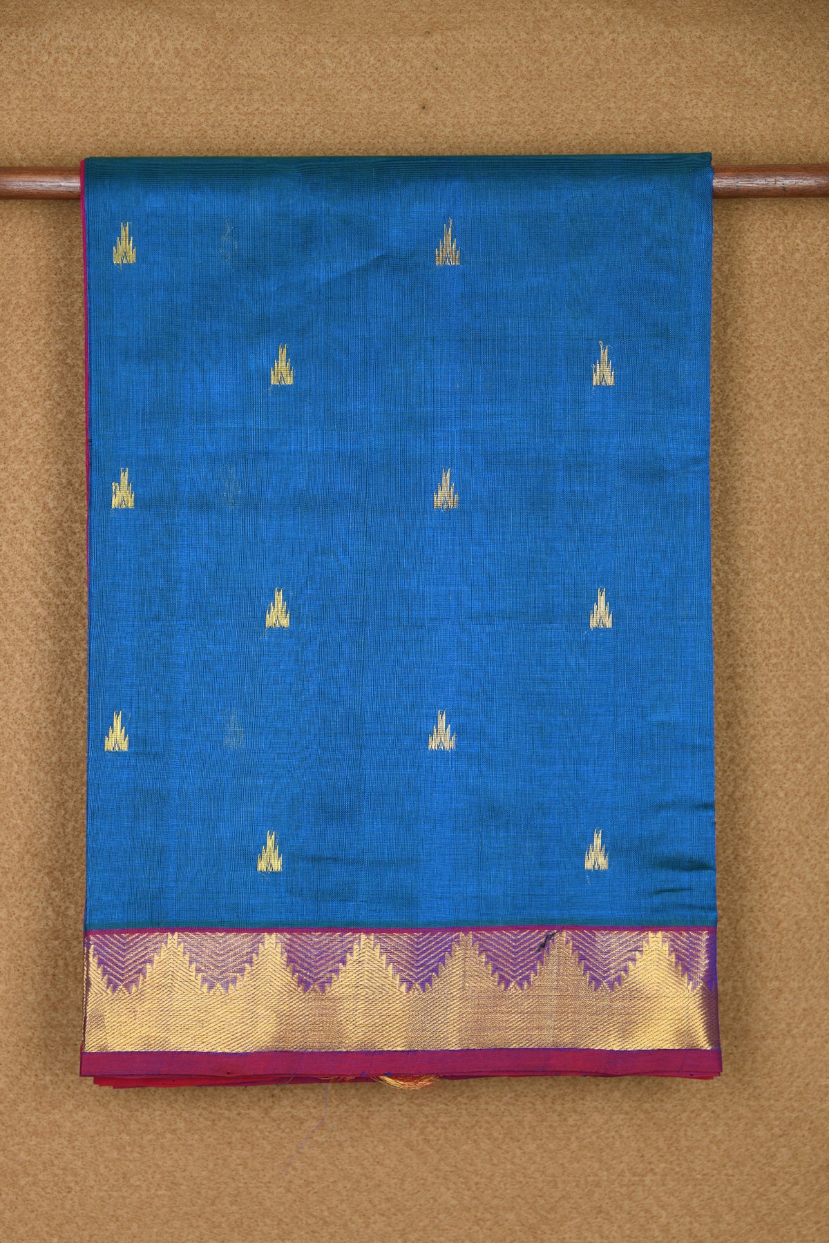 Bindi Buttis With Contrast Zari Border Azure Blue Silk Cotton Saree