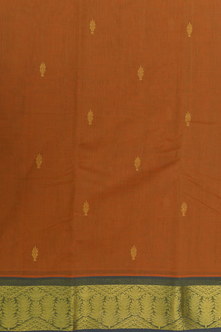 Bindi Buttis With Contrast Zari Border Rust Orange Kanchi Cotton Saree