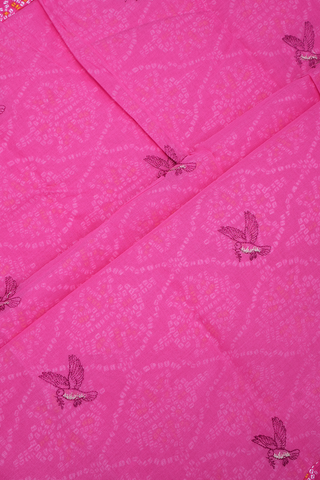 Birds Embroidery Buttas Rose Pink Ahmedabad Cotton Saree