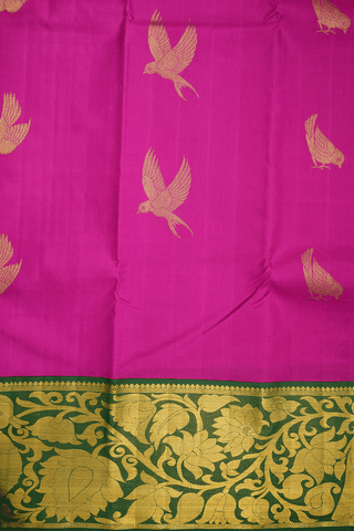 Birds Zari Buttas Magenta Kanchipuram Silk Saree