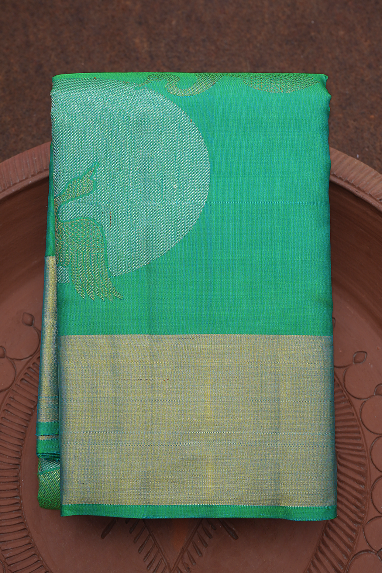 Birds Zari Design Sea Green Kanchipuram Silk Saree