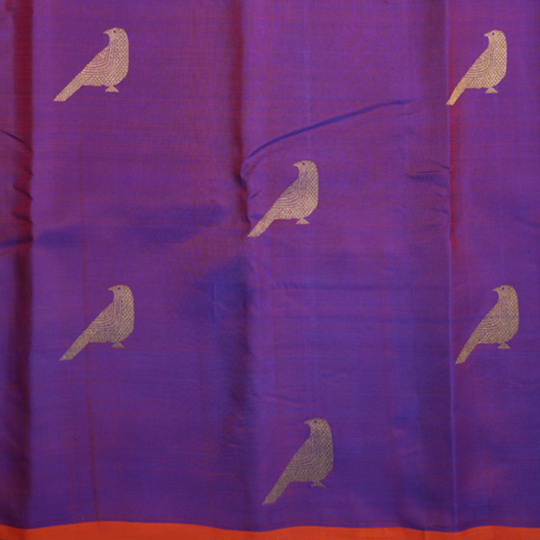 Birds Zari Motifs Purple Rose Kanchipuram Silk Saree