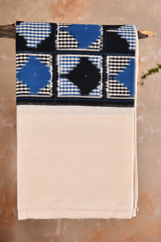 Black And Blue Cotton Geometric Ikat Design Double Bedsheet
