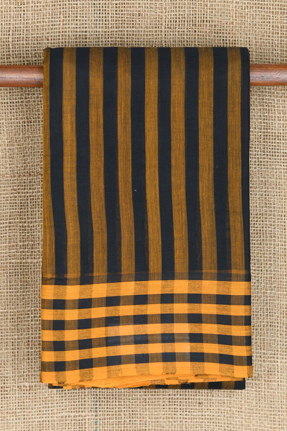 Black And Mustard Stripes Kanchi Cotton Saree