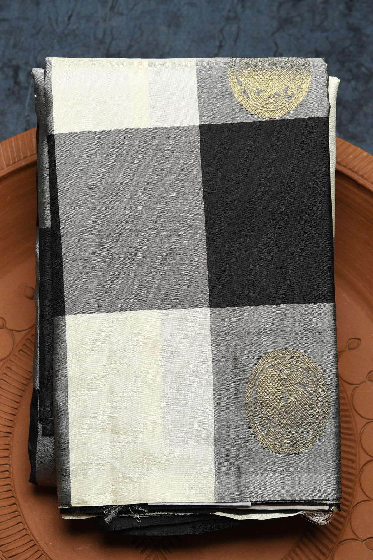 Black And White Checks And Annam Zari Butta Kanchipuram Silk Saree