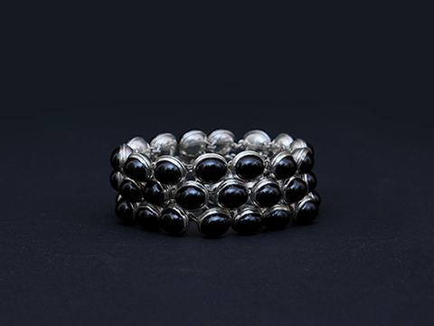 Black Onyx Three Line Pure Silver Bracelet