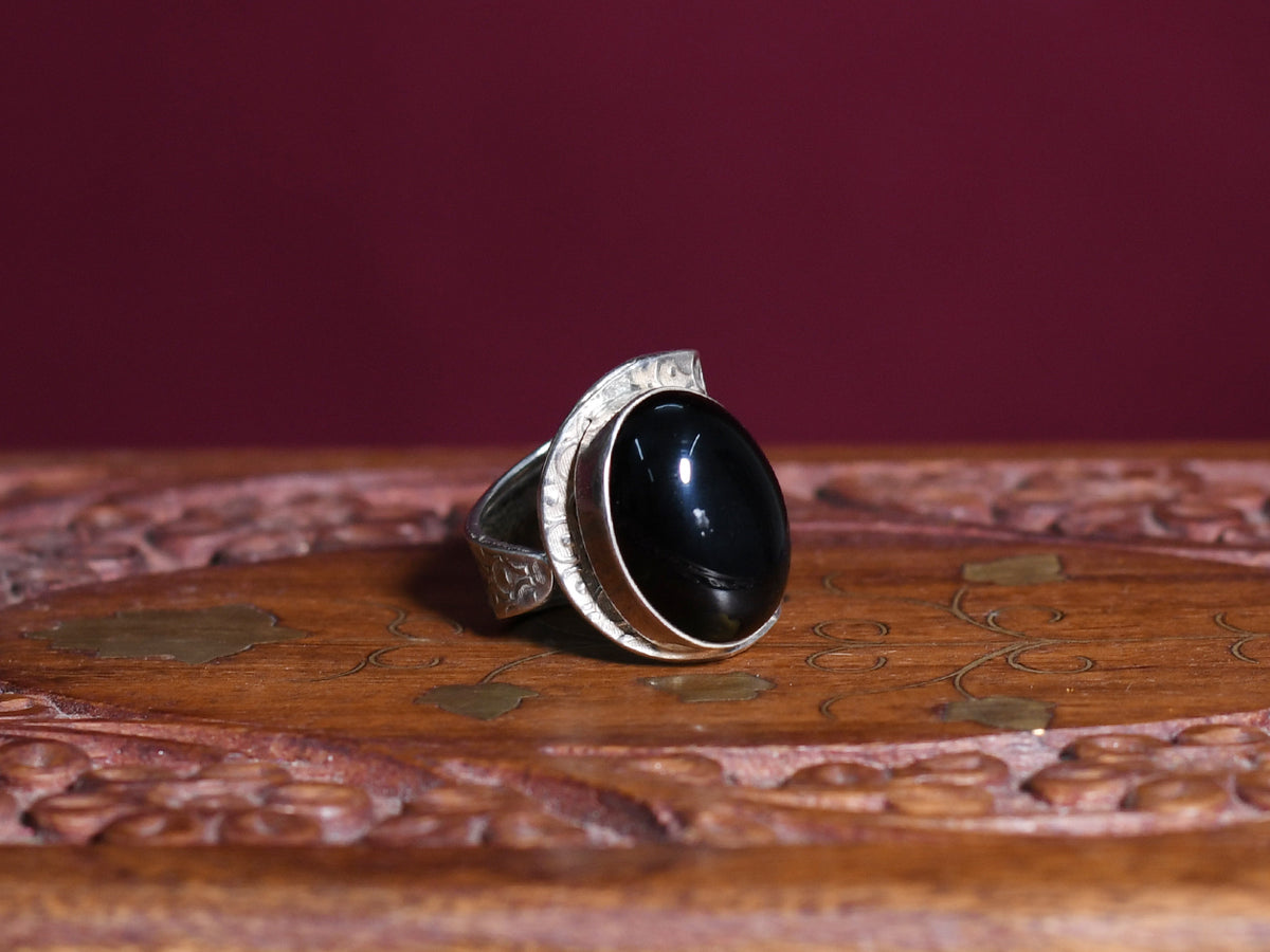 Black Onyx Stone Pure Silver Ring