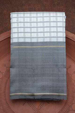 Black Threadwork Checked White Kanchipuram Silk Saree