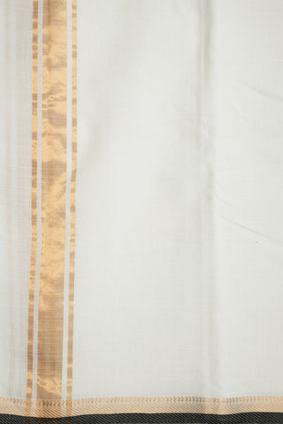 Black Threadwork With Zari Border Off White Cotton Dhoti With Angavastram Set