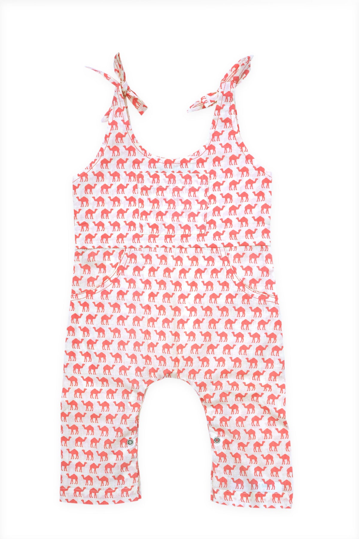 Camel Block Printed Pink And White Tie Up Cotton Jumpsuit