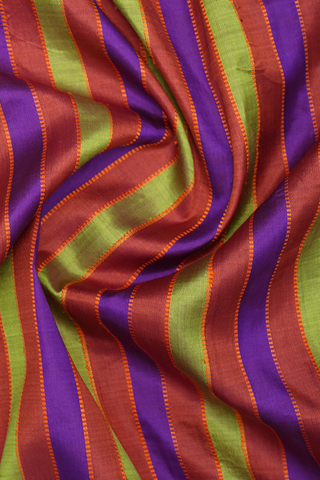 Boat Neck Self Stripes Multicolor Silk Cotton Salwar Set