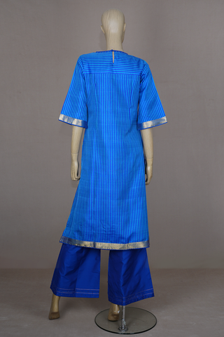 Boat Neck Self Stripes Shades Of Blue Silk Cotton Salwar Set