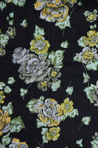 Botanical Digital Printed Black Linen Tussar Silk Saree
