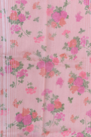 Botanical Digital Printed Border In Plain Pastel Pink Linen Tussar Saree