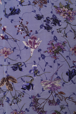 Botanical Digital Printed Powder Blue Chiffon Silk Saree