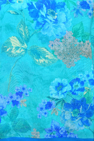 Botanical Printed Sea Blue Georgette Saree