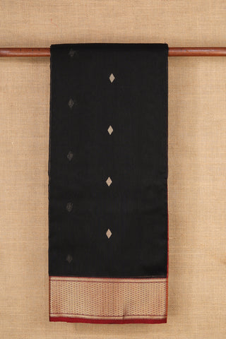 Braided Design Border With Diamond Buttis Black Maheswari Cotton Saree