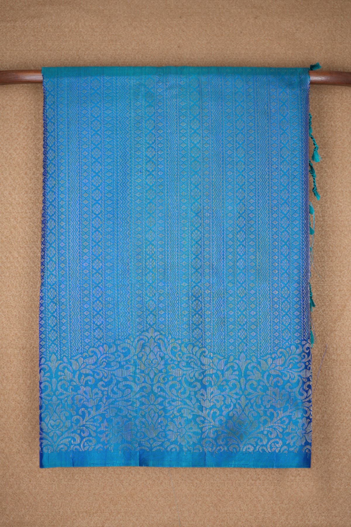 Brocade Design Peacock Blue Soft Silk Saree