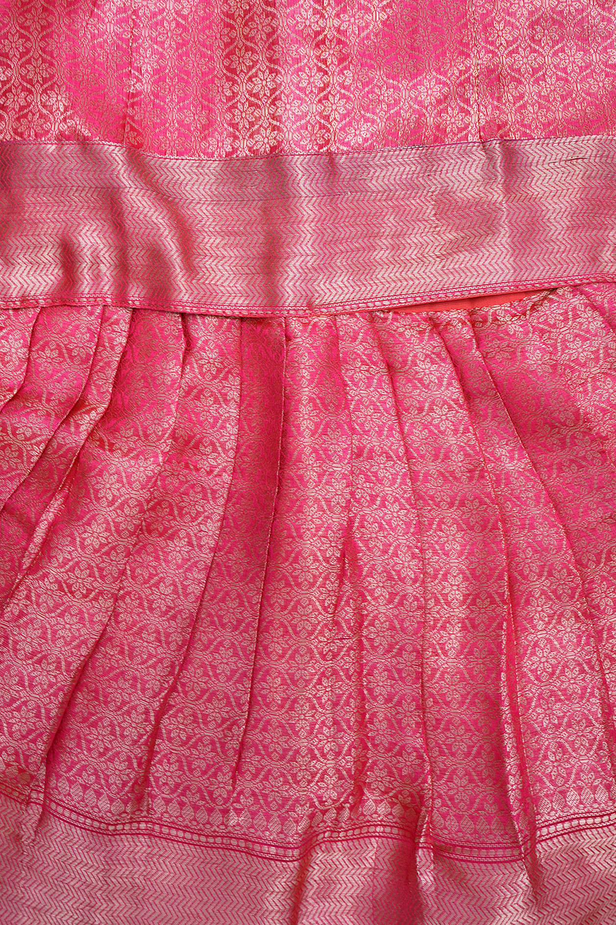 Brocade Pattern Hot Pink Kanchipuram Silk Pavadai Sattai