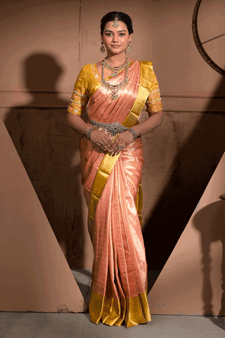 Brocade Zari Design Blush Pink Tissue Kanchipuram Silk Saree