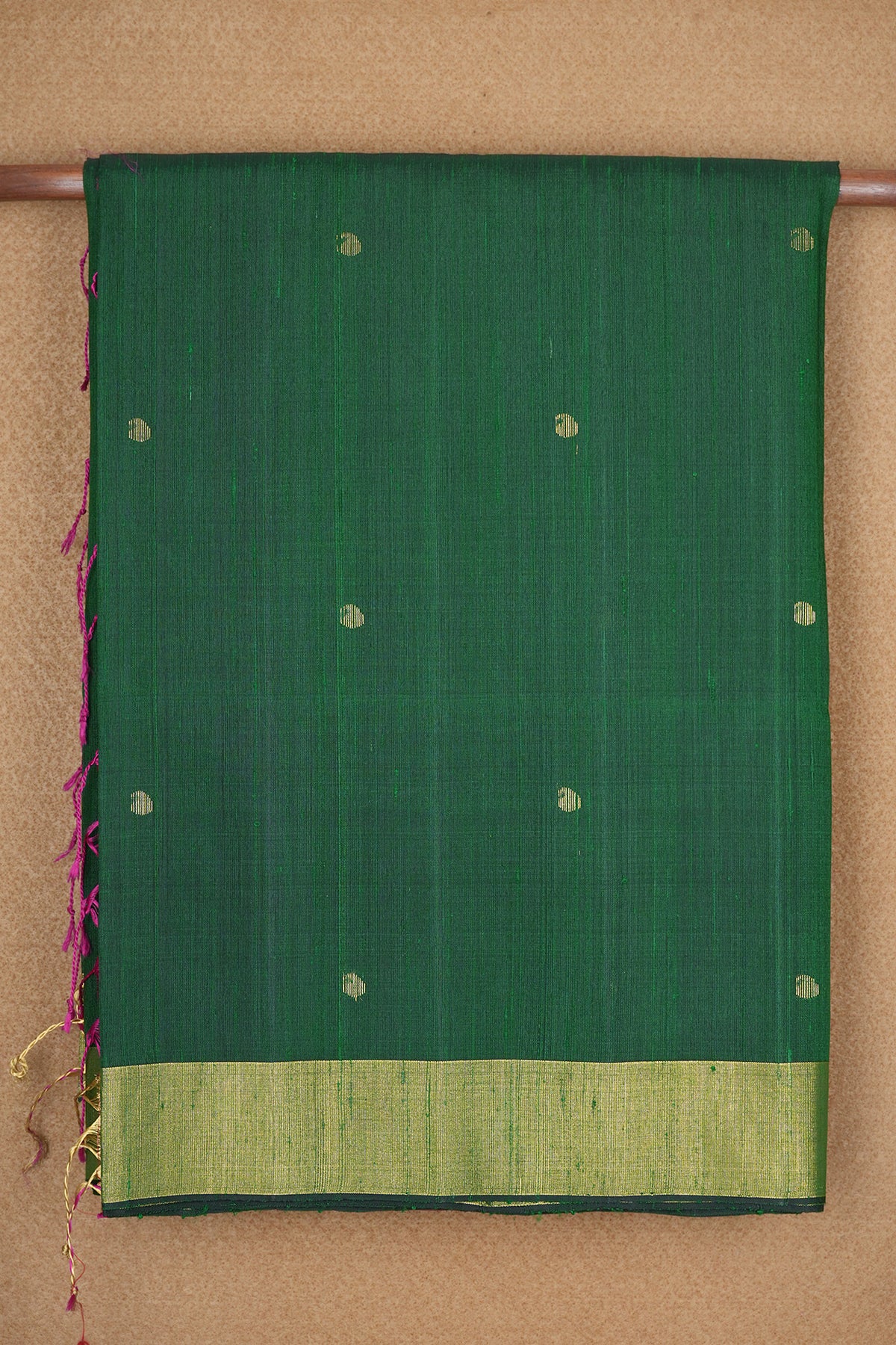 Paithani Pallu With Butta Body Green Jute Soft Silk Saree