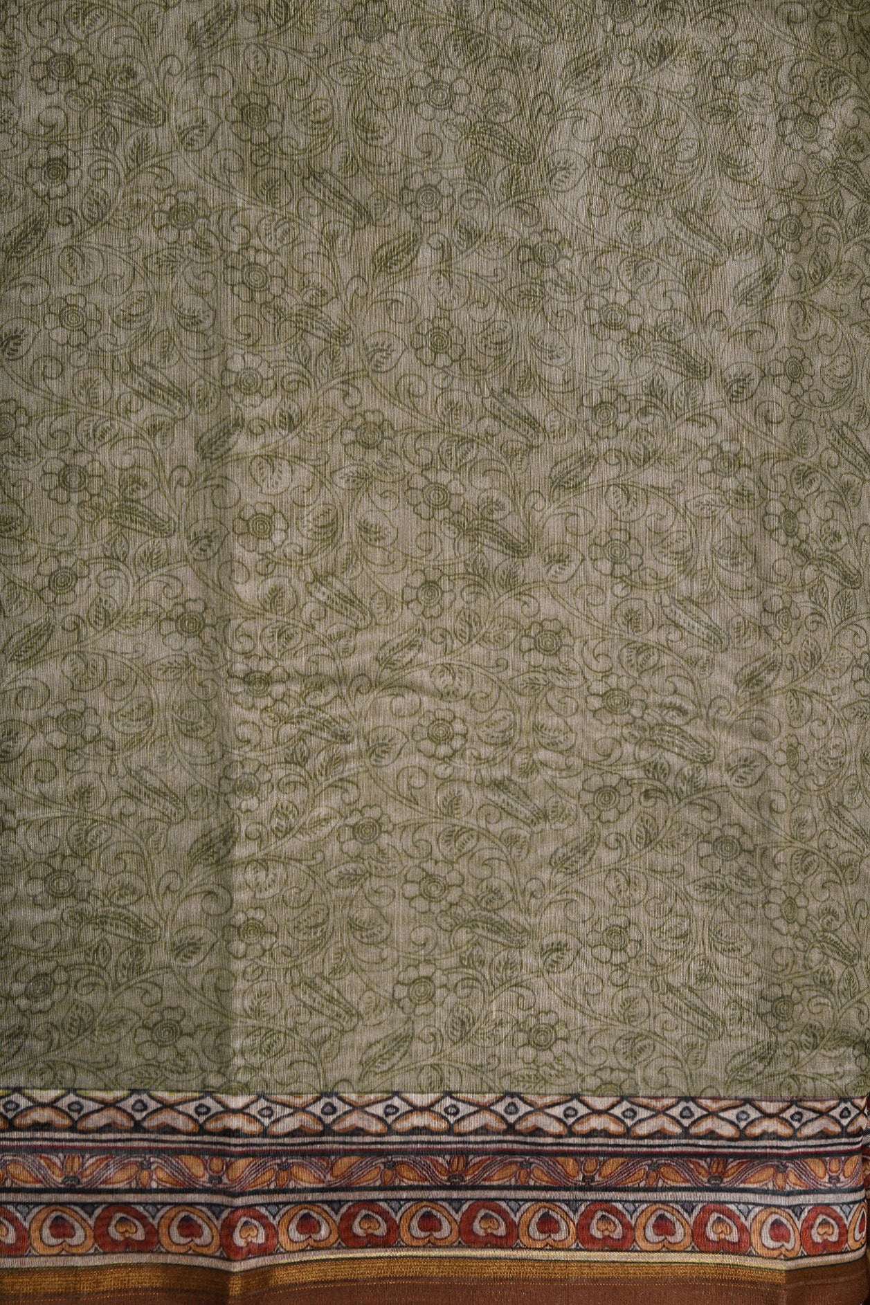 Floral Border In Allover Design Taupe Grey Semi Linen Silk Saree