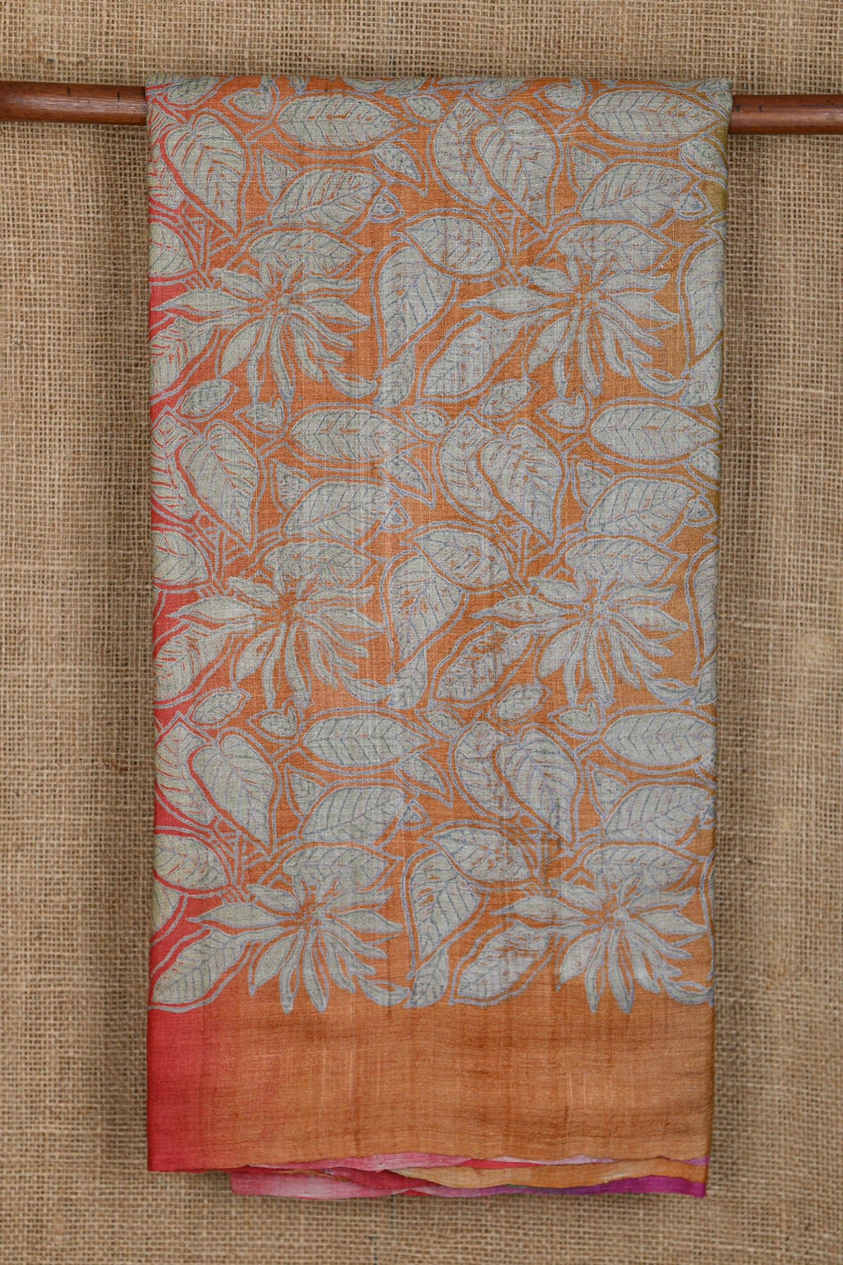 Floral Design Rust Brown Tussar Silk Saree