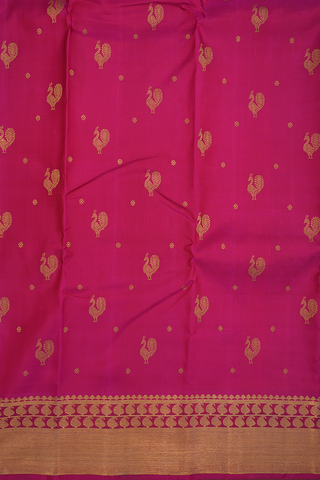 Peacock Zari Motifs Rani Pink Kanchipuram Silk Saree
