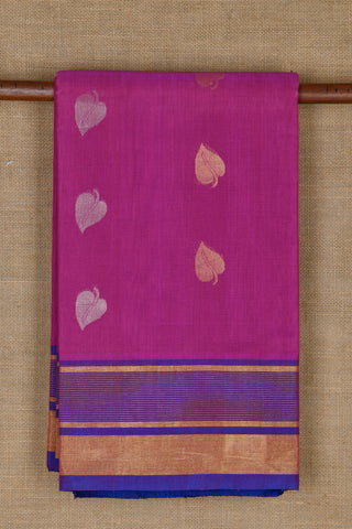 Striped Zari Border With Leaf Motif Purple Kora Silk Cotton Saree