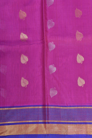Striped Zari Border With Leaf Motif Purple Kora Silk Cotton Saree