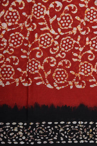 Batik Printed Floral Creeper Design Maroon And Black Ahmedabad Cotton Saree