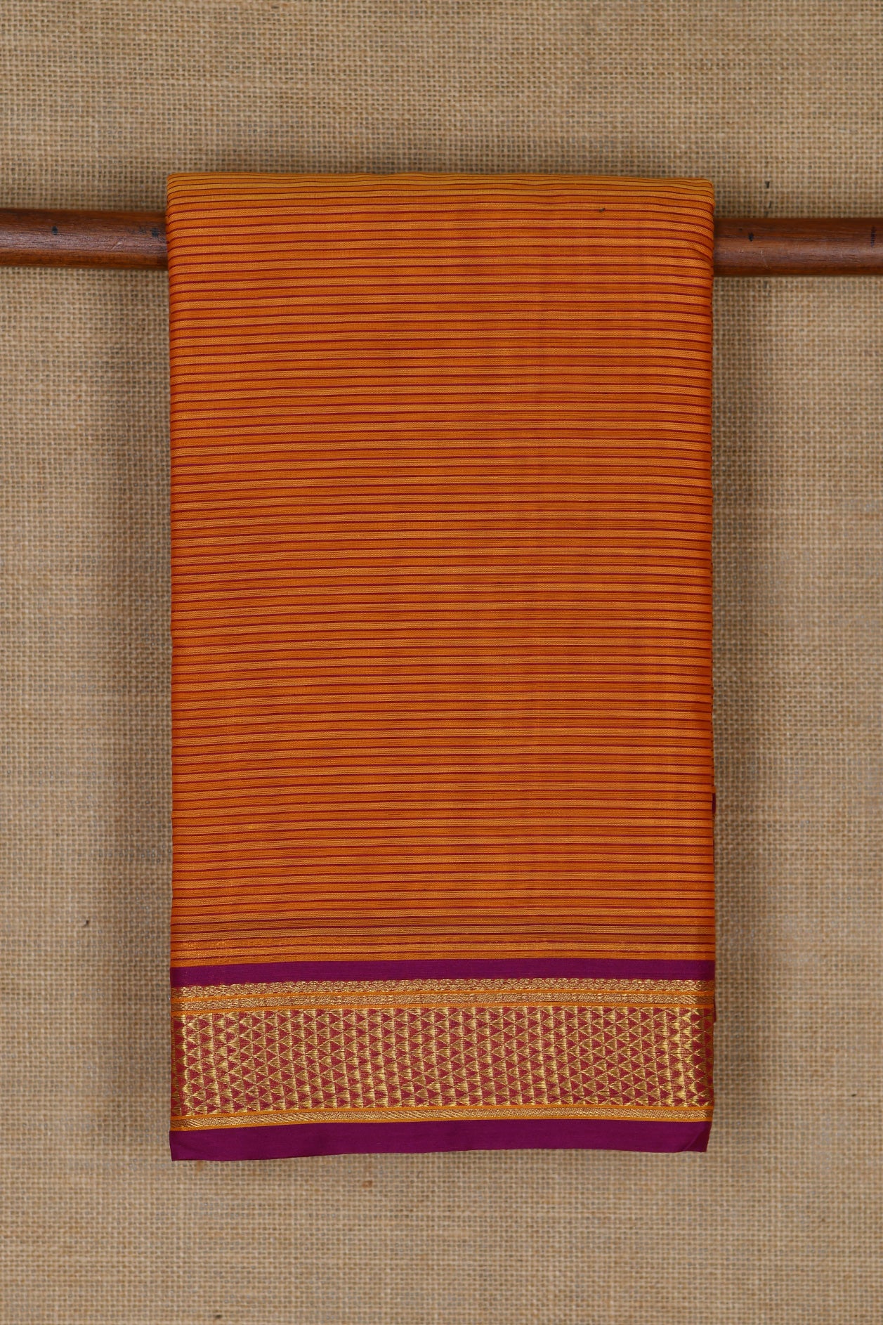 Arai Madam Border With Stripes Marigold Orange Kalyani Cotton Saree