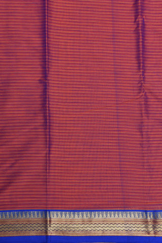 Temple Zari Border With Stripes Rust Orange Kalyani Cotton Saree
