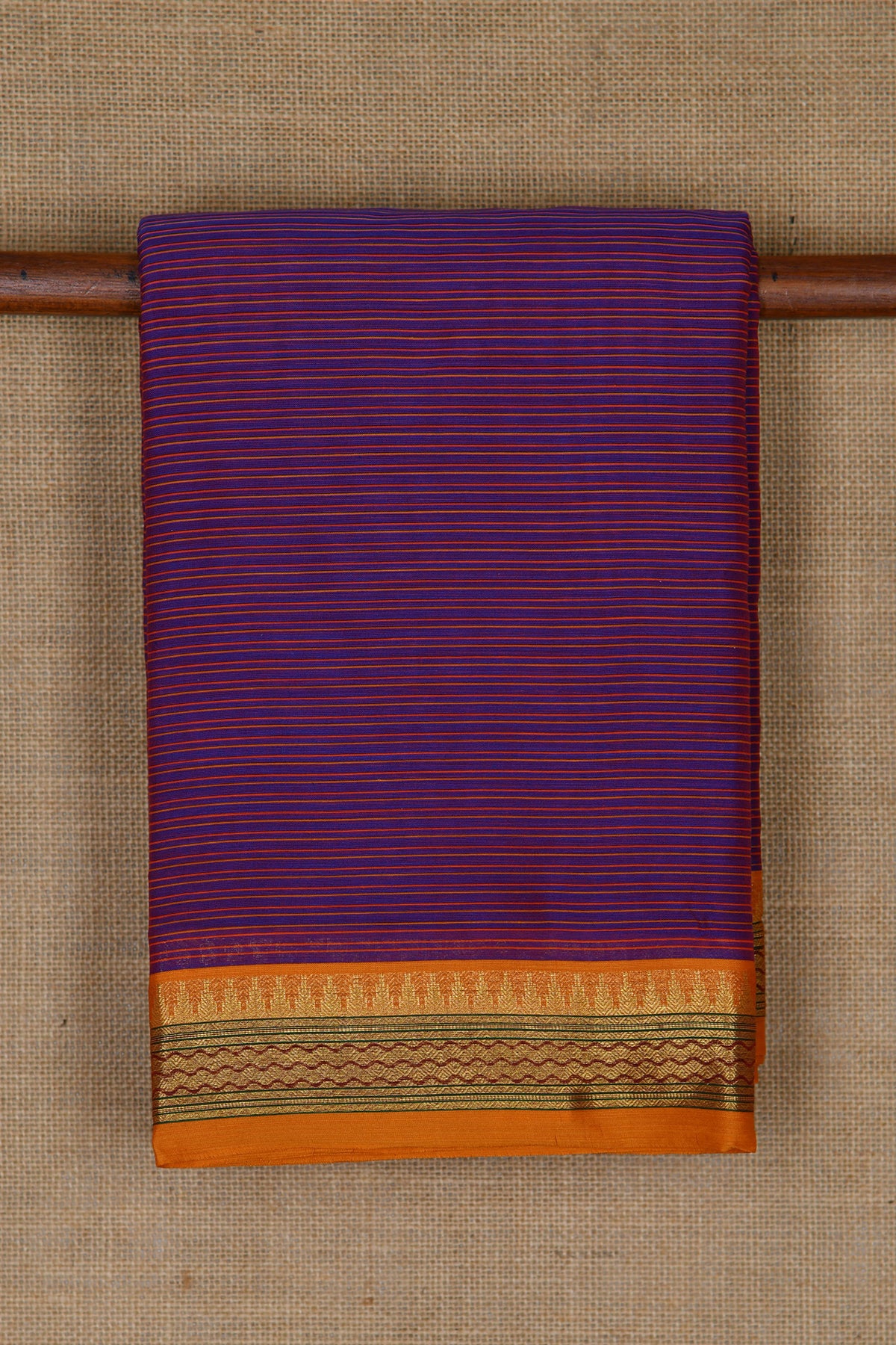 Temple Zari Border With Stripes Violet Kalyani Cotton Saree