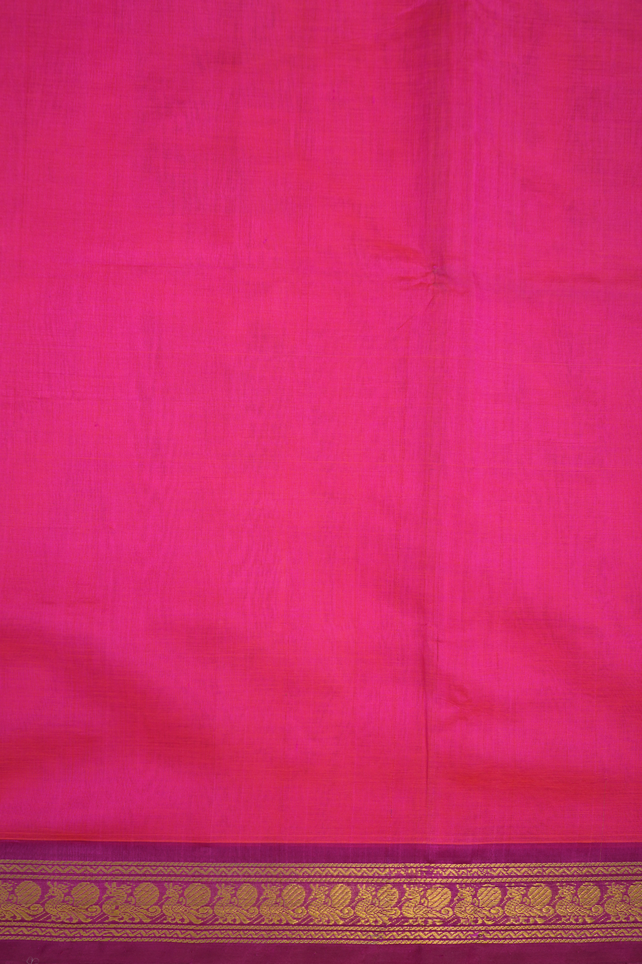 Peacock Zari Border Plain Hot Pink Silk Cotton Saree