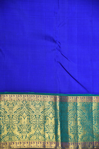 Traditional Korvai Border In Plain Cobalt Blue Kanchipuram Silk Saree